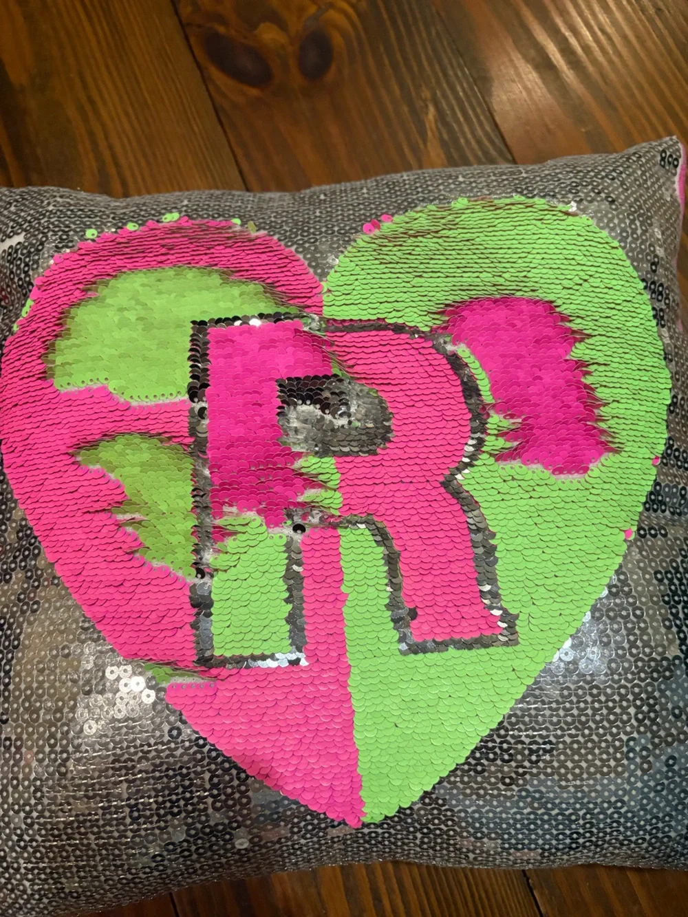 Justice Reversible Sequin Heart Pillow in Hot Pink & Lime